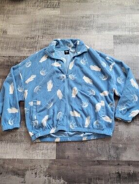 Pacsun Womens Size Medium Fleece Full Zip Cozy Jacket Oversized Eye Hand Blue